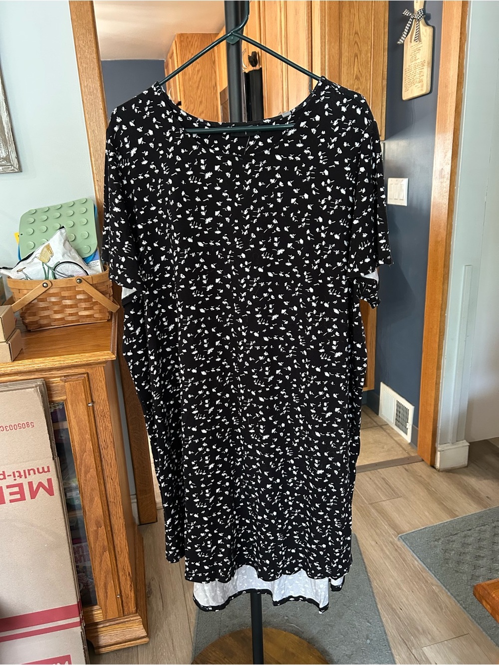 Tahari Black Midi Dress with White Floral Print